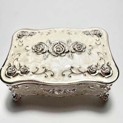 Beautiful Bone Inlay With Silver Rose Detailing Trinket Box