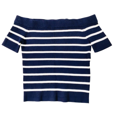 BNWT Portmans Women’s Size S Off-The-Shoulder Short-Sleeve Navy Blue / White Striped Top