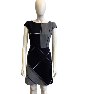 Karen Millen Women's Size 10 Short Sleeved Midi Dress Black & Grey  