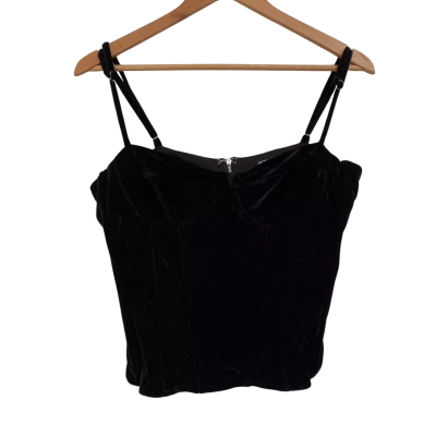 Pretty Little Thing Womens  Size 12 Party Top / Shoestring Strap Top / Zip Through Top Black  