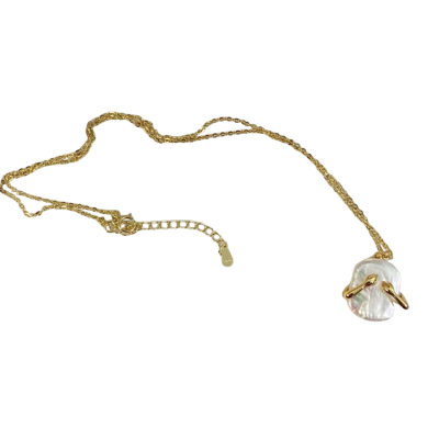 Gold Plated Necklace With Hands Grasping Stone 
