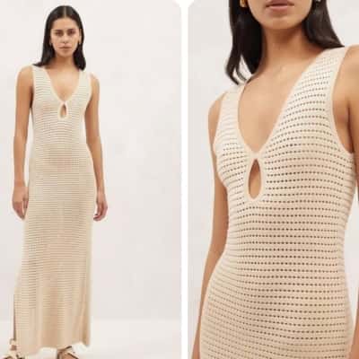AERE Womens  Size 10 Soft Knit Maxi Dress in Ecru BNWT