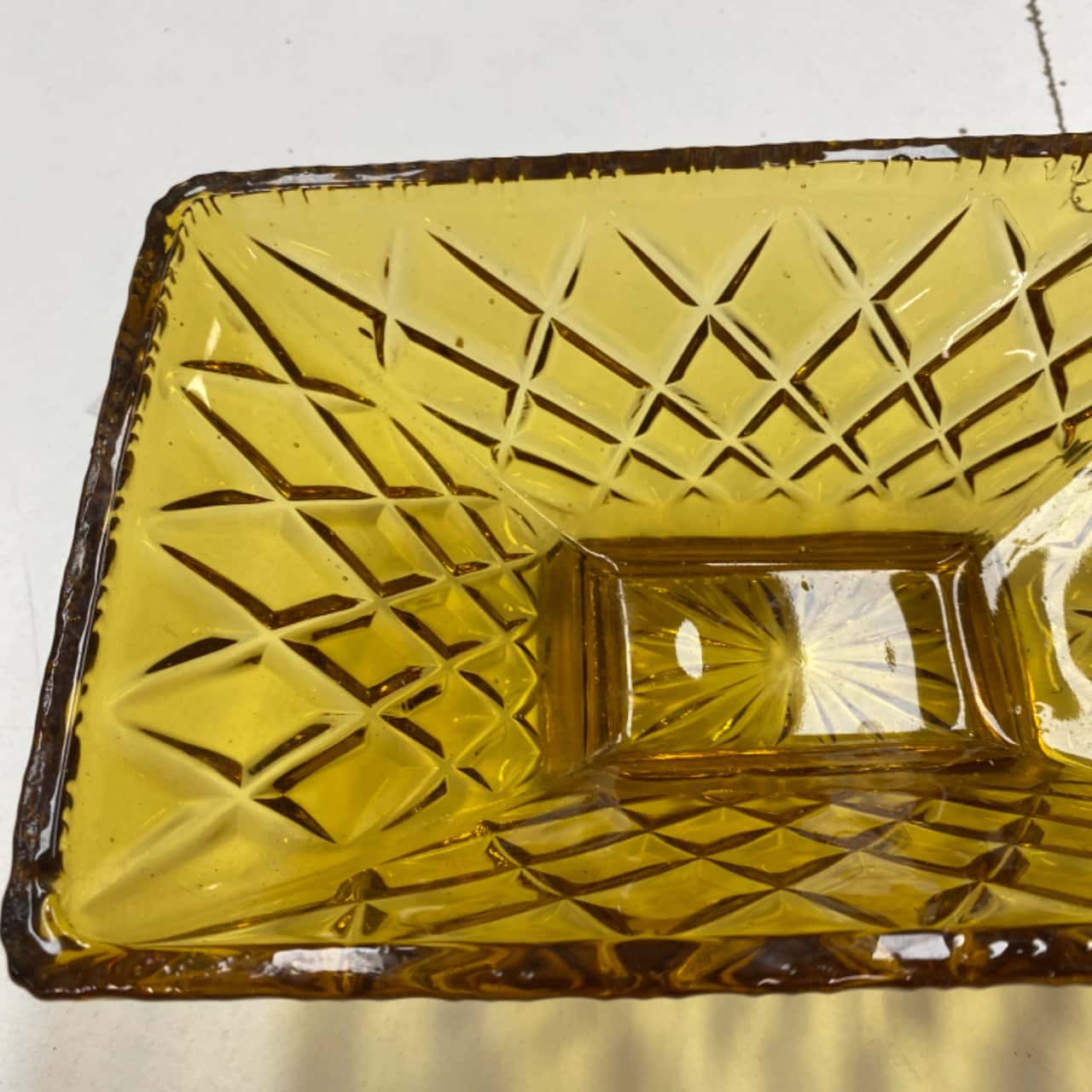 Amber Depression Rectangle Glass Bowl