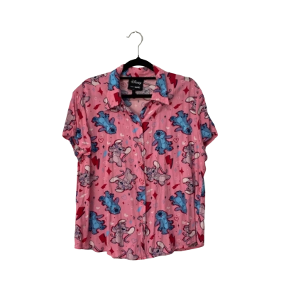 Disney Kids Stitch Short Sleeve Button Up Size XL Pink  