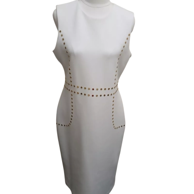 Calvin Klein Womens  Size 8 Midi Dress  White with Gold studded Detail 