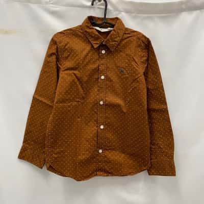 H&M Kids Cotton Long Sleeves Shirt Size 8 Brown With Dots