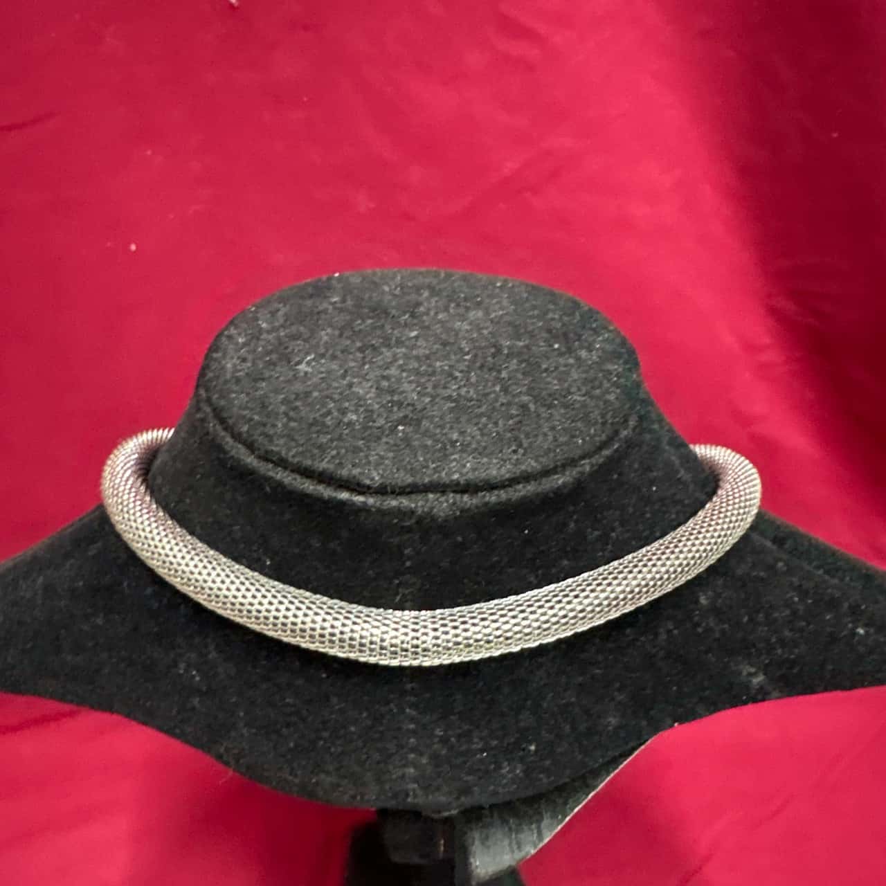 Women's Silver Tone Mesh Chain Necklace with a Crystal Encrusted ...