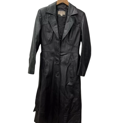 Stephen Dattner Womens Size 14 Vintgae Long Leather Jacket Black  