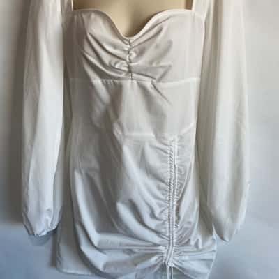 PRETTY LITTLE THING Women's Shirt Dress,  Size 10 Long Sleeve Dress  Mini Dress  in White 