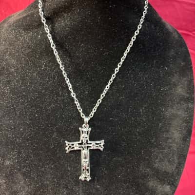  Women's Silver Tone Gothic Cross Necklace 