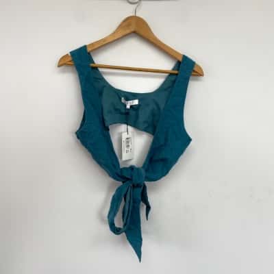 AERE Verde Teal Cross Front Linen Top  Size 12