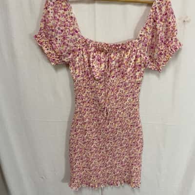  Ditsy Floral Print Frill Trim Size 8 Mini Dress