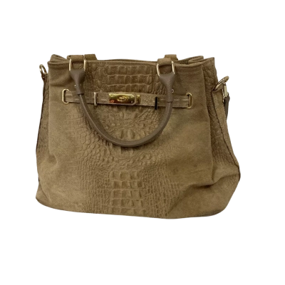  Womens Champagne Colored Genuine Large Leather Handbag Made in Italy