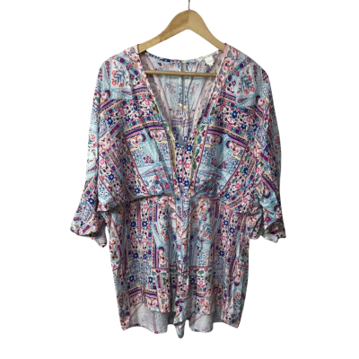Label of Love Womens Size L White / Multicoloured Floral Short Sleeve Playsuit 
