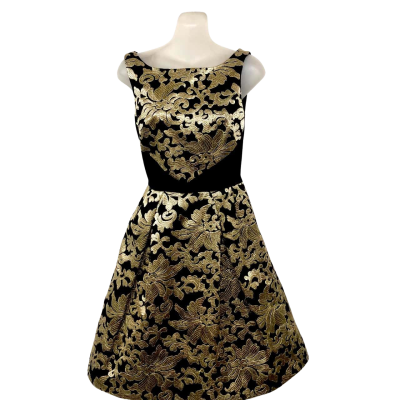 Alannah Hill Womens  Size 10 / M Cocktail Dress /Pleated Dress / Sleeveless Dress Black / Gold - NEW