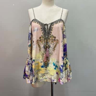 Camilla Womens “Harajuku Heiress” Size M Drop Shoulder 100% SilkTop Pink  