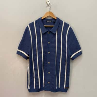 Country Road Mens  Short Sleeved Knitted Top Size L Blue / White 