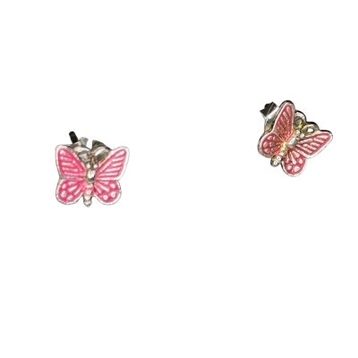 Kids Pink Butterfly Stud Earrings Pink/Silver