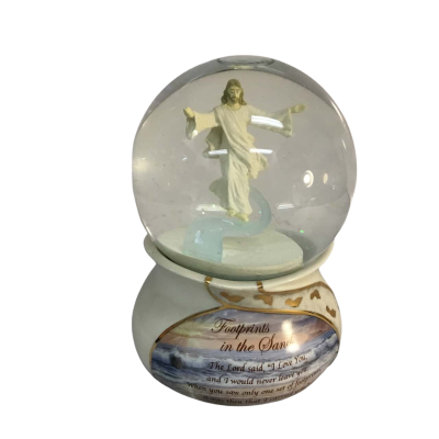 Footprints in the Sand Musical Glitter Globe Approx 15 x 13cm