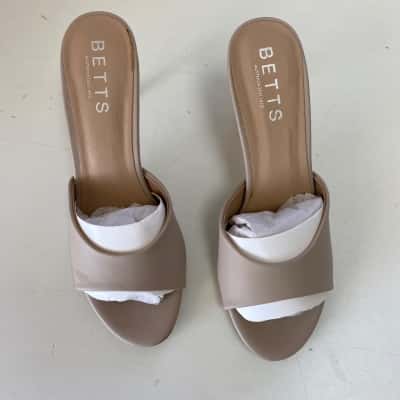 Betts Beige Slip On Mule Heels Sandals  Size 8 