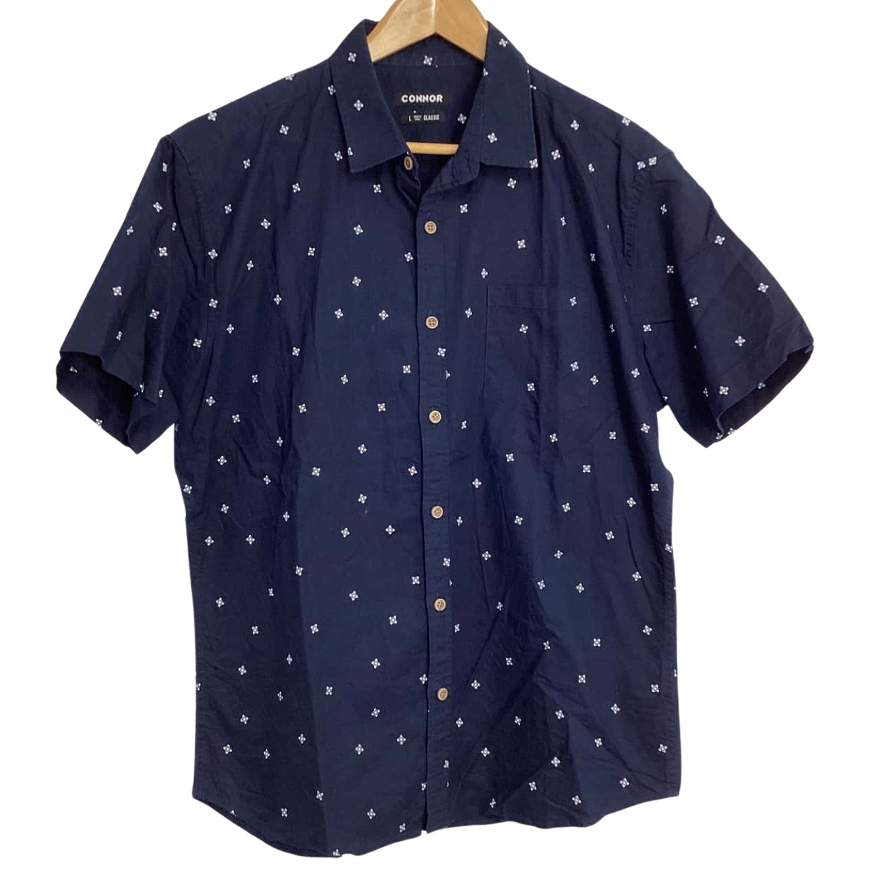 Connor Mens Size L Short Sleeve Navy Blue classic fit shirt VGUC(s)