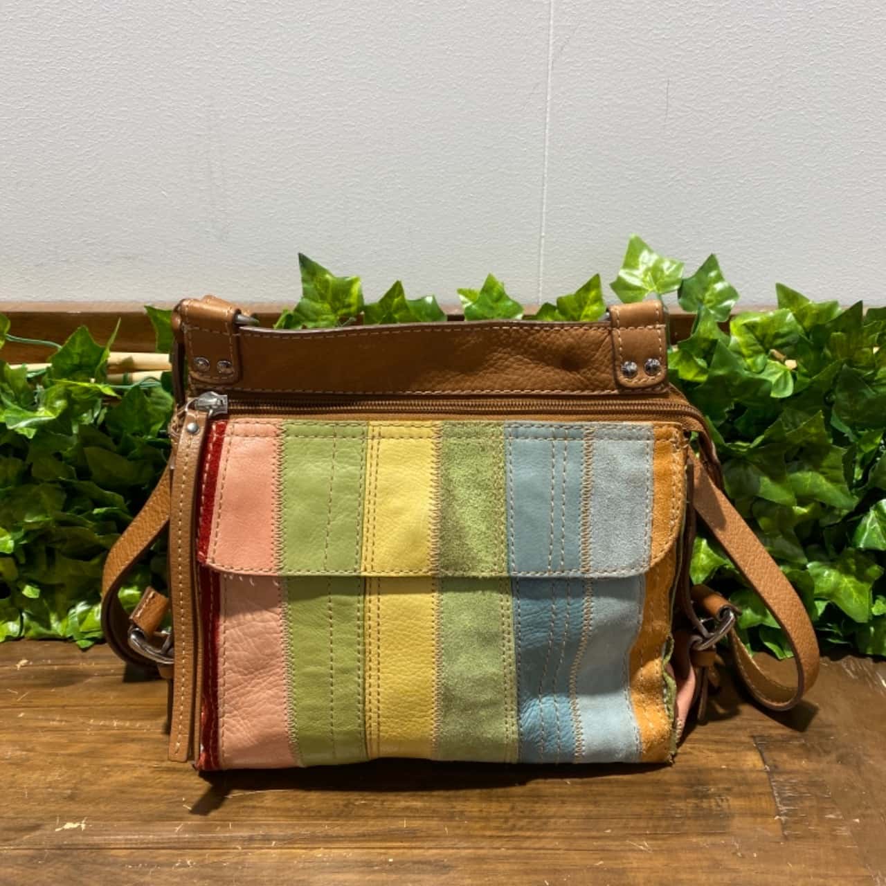 multicolor leather handbag
