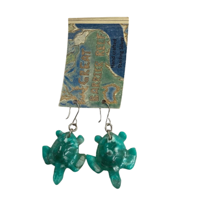 Hand-Crafted Great Barrier Reef Turtle Earrings SS Hooks