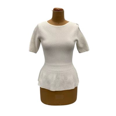 Veronica Maine Womens Waffle Knit Top Size S Cream 
