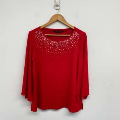 Liz Jordan True Red After Dark Beaded Cape Top  Size 14 