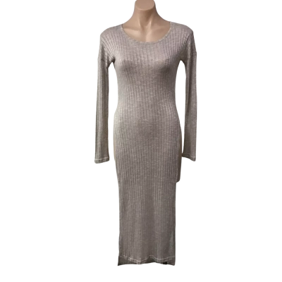 Paper Heart Womens Size 8 Beige Ribbed-knit Long Sleeve Maxi Dress 