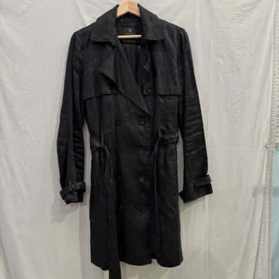 BNWT DAVID LAWRENCE Black Coated Linen Trench Size 12