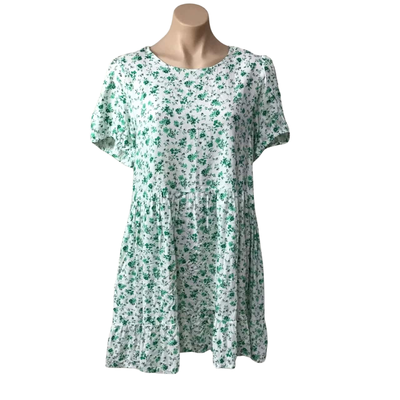 Dotti Womens Size 16 White / Green Floral Short Sleeve Dress (s)