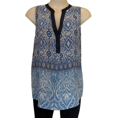 Kachel.  Blue Paisley Sleeveless Silk Top. Size 10 