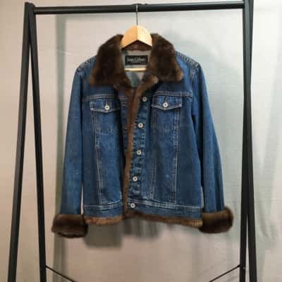  Womens Size S Cropped Denim & Mink Jacket 