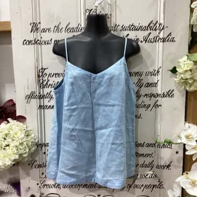 COUNTRY ROAD BRAND! Womens  Size 10 Shoestring Strap Top Blue! STUNNING BABY BLUE SPAGHETTI STRAP SHIRT! MADE WITH 100% LINEN! HAS ADJUSTABLE STRAPS! VERY LIGHTWEIGHT!