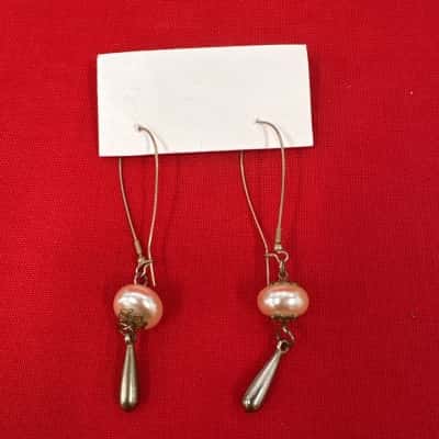 Women's Vintage Silver Tone Faux Pearl Drop Earrings 