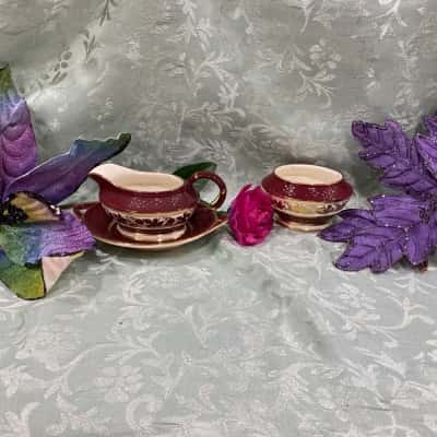 Vintage Rubytone Sugar Bowl & Creamer with Underplate