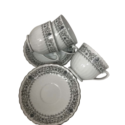 Cups/Saucers Set of Three - White/Silver/Grey - Made in China