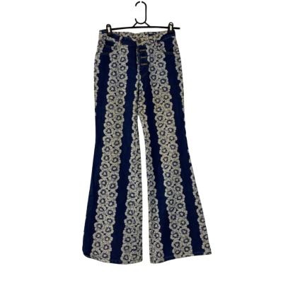 Sea Magician Womens Flower Flare Jeans Size M Blue / White WIDE LEG