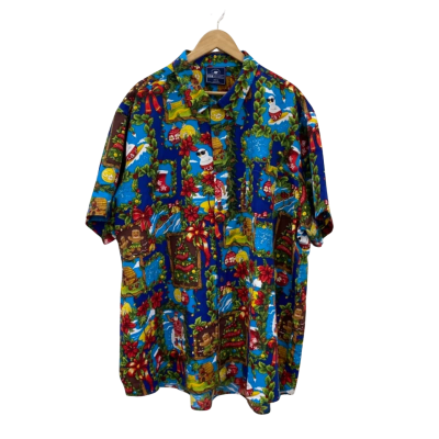  DBK Apparel Mens  Size XXXXXXXL Short Sleeve Shirt Blue / Multicoloured Christmas
