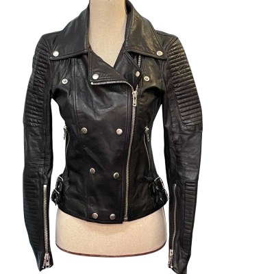 Bardot Womens Size 8 Biker Jacket/Leather Jacket Black/Silver