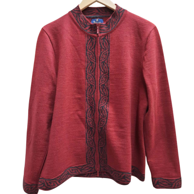 ROYAL MERINO Size XL/12/14/ Black / Maroon Zip Front Cardigan Jacket