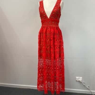 White Closet Womens  Size 8 Midi Dress Nude / Red 