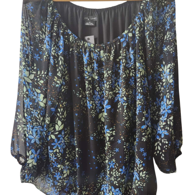 City Chic Womens  Size M 3/4 Sleeve Top Black  / Multicoloured 