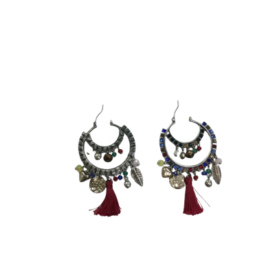 Handmade Silver Earrings With Colourful Beads, Charms & Fuchsia Tassels