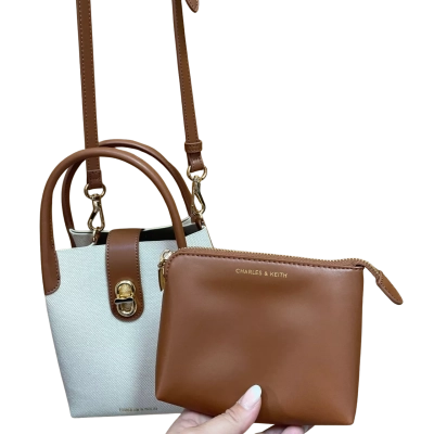 Charles & Keith Womens Bucket Bag Brown / Cream 