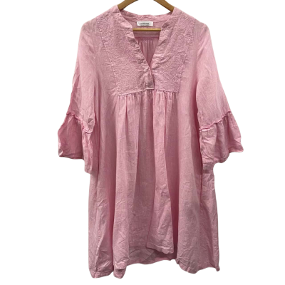 Alessandra Women’s Size S 100% Linen Midi Dress Pink  
