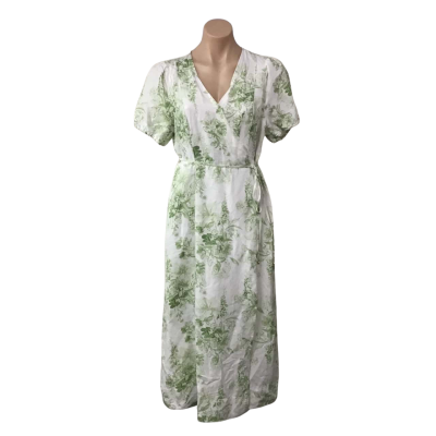 Tokito Petites Womens Size 10 White / Green Floral Short Sleeve Midi Wrap Dress