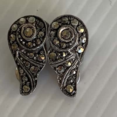 Vintage Marcasite Clip-on Earrings - Paisley Design