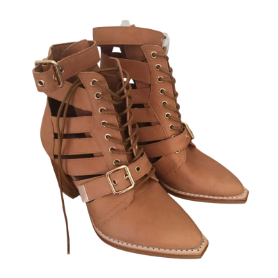 NWOT Mollini Womens  Size 37 Beige Strappy Ankle High Shoes    SR1